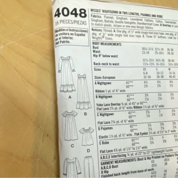 SIMPLICITY Sew Pattern 4048 Misses Nightgown, Pajamas, & Robe M-XL UNCUT - Picture 5 of 6